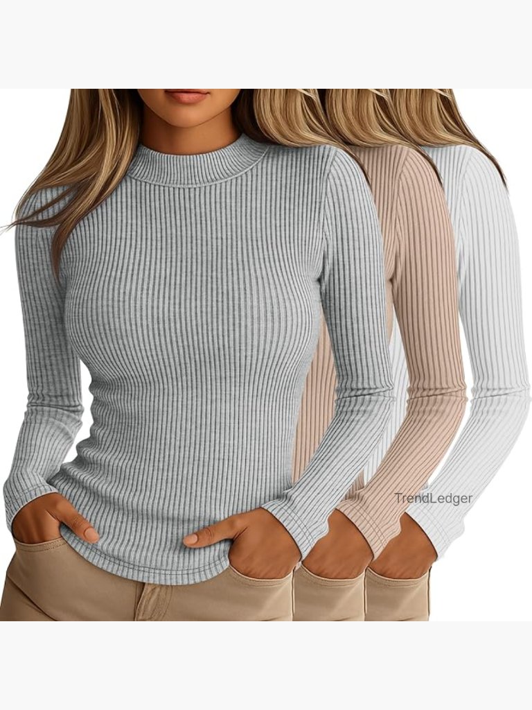 Slim Fit Mock Turtleneck Long Sleeve Tees 3 Pack Rayon Spandex Layering